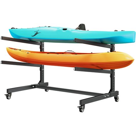 VEVOR Freistehendes Kajak-Aufbewahrungsregal für 2 Kajaks/Kanus/Surfbretter/Paddleboards, Kajakständer mit Feststellbaren Rollen für den Außen- und Innenbereich, Einstellbarer Kajakhalter 80 kg (1/5)