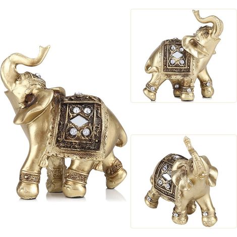 Elegante goldene Elefantenstatue, geeignet für die Dekoration von Zuhause oder Büro, klein (S)