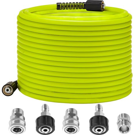 Tuyau de Nettoyage Haute Pression 15 m– Flexible de Remplacement avec Kits de Connexion Rapide en Acier Inoxydable – Raccords M22 14 mm (1/4)