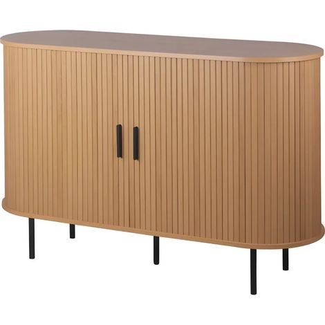 Madia Soggiorno Moderna 120 cm 2 Ante Scorrevoli Listellate Rovere MDF