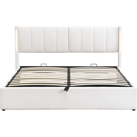 Letto imbottito 160 x 200 cm, con illuminazione a LED, spazio di archiviazione, porta di ricarica USB, bianco (1/5)