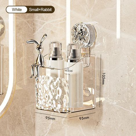 (Blanc 2-M) Panier de rangement mural à ventouses, motif vague d'eau, non perforé, pour salle de bain et autres articles de rangement. (1/5)