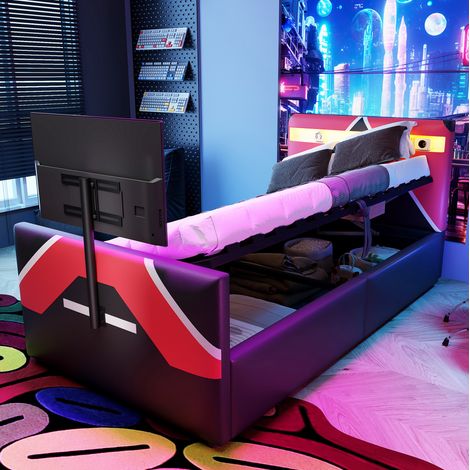 lit enfant rangement 90x200 gaming noir TV OKMYHOME (1/3)