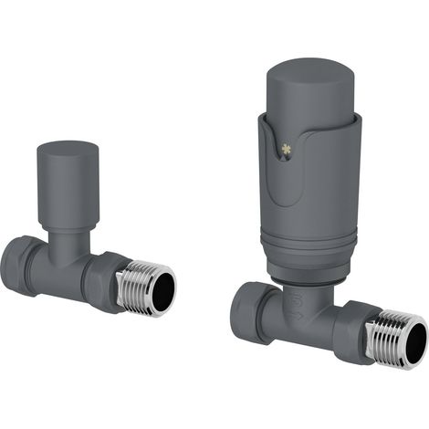 Galiflo Straight Thermostatic Radiator Valve & Lockshield – Anthracite, 15mm TRV