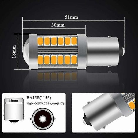 Ampoule LED 1156BA15S P21W Jaune Ambre Super Lumineuse 6000K 5630 33 SMD Clignotants Avant et Arrière de Voiture 12-30V() (1/4)