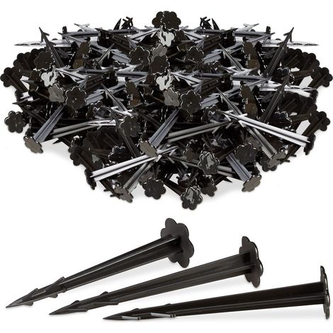 Relaxdays 11 cm Plastic Securing Pegs, Anchor Pins Set of 500, Weed Control Fabric Stakes, Black
