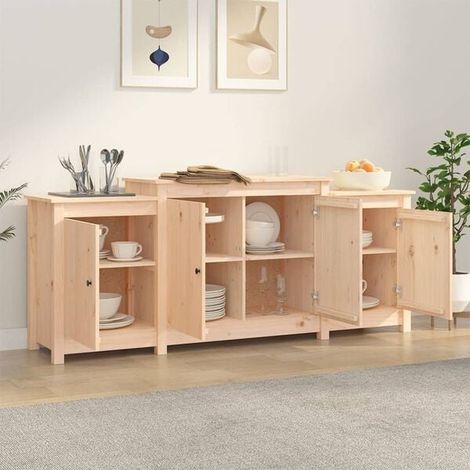 Buffet de Salle à Manger en Bois Massif Pin, Meuble de Rangement 164x37x68 cm avec Étagères et Portes, Console d'Entrée Style Scandinave pour Salon et Cuisine (1/5)