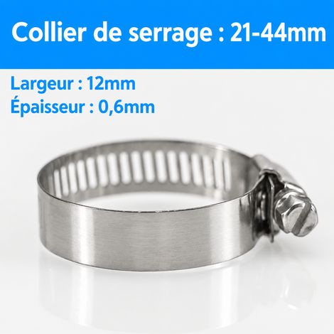 Collier de serrage 21-44 mm en acier inoxydable 201 largeur 12 mm 21-44 201 12 17 g – Livraison gratuite
