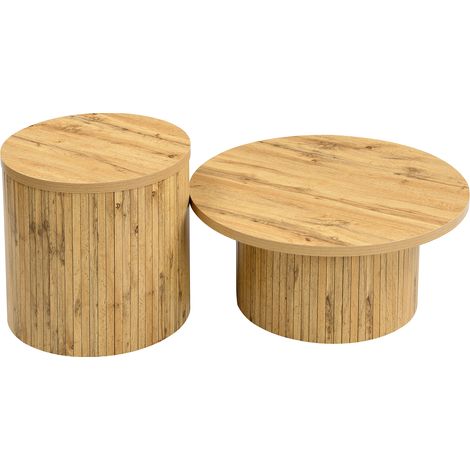 ELVMI Satztische Couchtisch mit 2 runden Tischplatten, zerlegbares Design für Wohnzimmer, aus MDF, 75 × 75 × 36 cm, Natur (1/5)