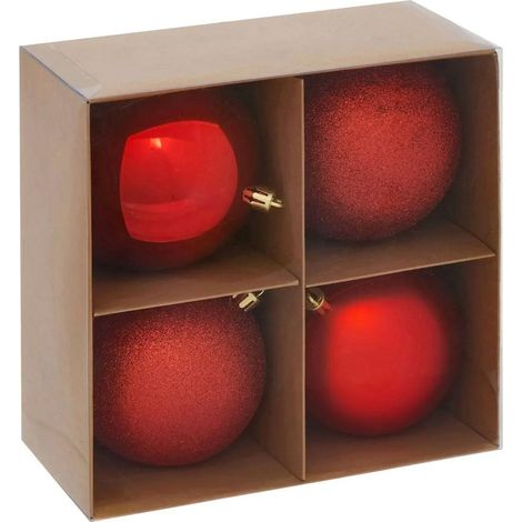 Lot de 4 Boules de Noël "Jokli" 10cm Rouge (1/4)