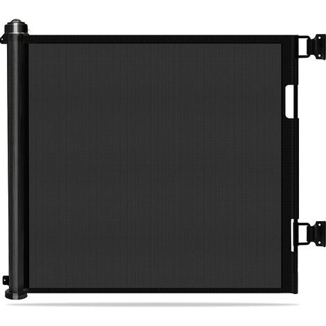 Barrières de sécurité extra larges - 33" de haut, extensibles jusqu'à 59" de large, faciles à enrouler et à verrouiller pour chiens, intérieur/extérieur (noir) (1/5)