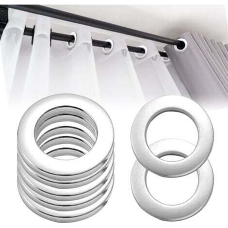 50 anneaux de rideau amovibles en plastique avec clips, adaptés aux rideaux de douche et aux portes de dressing (argent). (1/4)