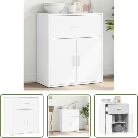 The Living Store Buffet blanc 60x31x70 cm bois d'ingénierie - Buffet Blanc - Meuble Rangement - Armoire Cuisine - Commode - Mobilier Salon (1/5)