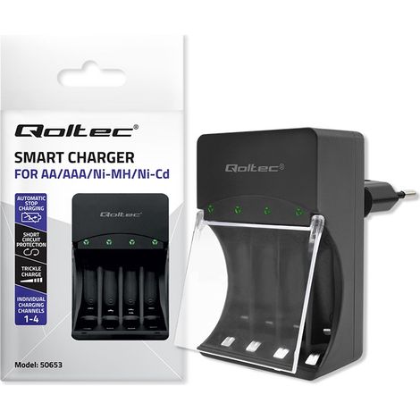Caricabatterie Qoltec per batterie Ni-MH tipo R03 AAA R6 AA (1/5)