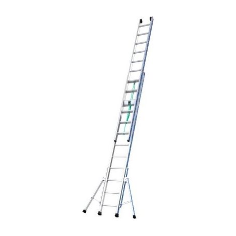 Tubesca Comabi – Échelle coulissante à corde 2 plans 11,94 m – 23 marches – Aluminium avec roulettes pour façades – Stabilisateurs latéraux réglables