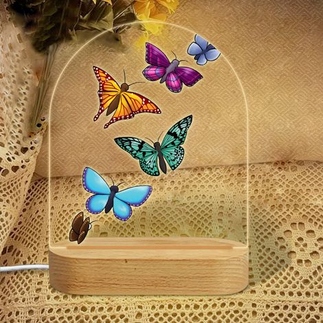 Veilleuse en forme d'arc avec groupe de papillons orange-vert-bleu-violet Lampe LED 7 couleurs Décoration chambre enfant Cadeau fille garçon (1/5)