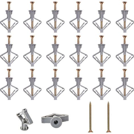 20 Pieces Cheville Brique Creuse, Cheville Forme Papillon, Fixations Pour Plaques De Plâtre Avec 20 Pieces Vis,Panneaux Fibres Gypse, Murs Creux (1/5)