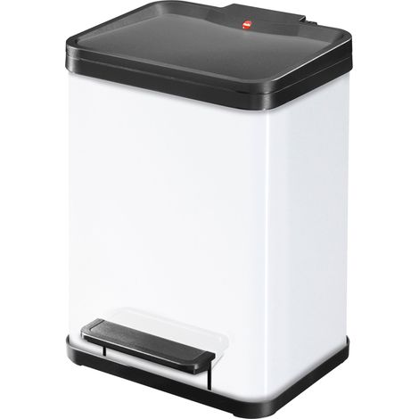 Poubelle de tri sélectif 2 bacs à pédale 20L (9+9) Hailo Öko Duo Plus M Coloris - Blanc (1/5)