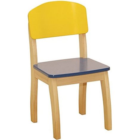 Chaise Enfant en Bois Massif - Hauteur d'Assise 31 cm - Jaune /Bleu (1/5)