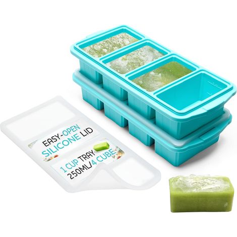 Bac de congélation en silicone avec couvercle – Grand bac à glaçons – Permet de préparer 8 portions parfaites d'une tasse – Lot de 2 (1/5)