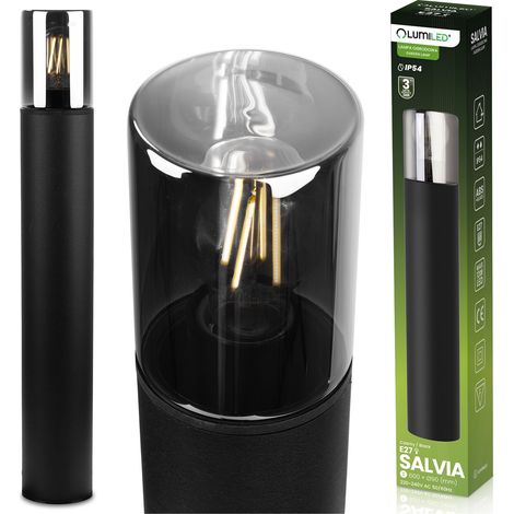 Lampada da giardino da esterno con palo per lampadina E27 VETRO NERO IP54 60 cm SALVIA LUMILED (1/5)