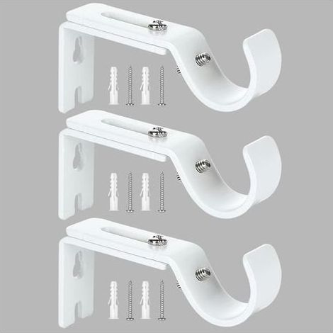 3 Pcs Blanc Support de Tringle à Rideau Réglable, Supports Murale Réglables,Support pour Tringle à Rideau,Compatible avec les tringles à rideau d'un diamètre maximal de 20mm-25mm