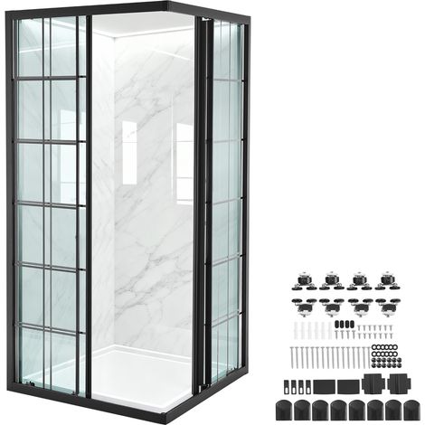 VEVOR Eck-Duschkabine 89 x 89 x 183 cm (T x B x H), Duschabtrennung mit Doppelschiebetüren & Rahmen & 6 mm starkem Klarglas, Eckdusche mit mattschwarzem Rahmen & Griff aus Aluminiumlegierung (1/5)