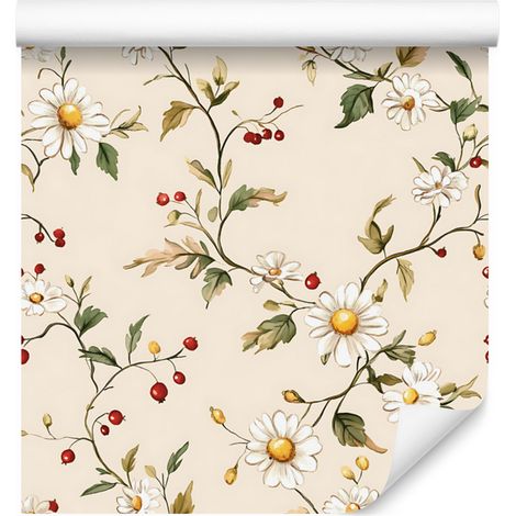 Papier peint Daisy crème, beige, blanc et or pour salon et chambre 50x1000 cm (1/5)