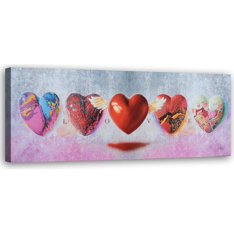 Tableau déco cœur cœur amour rouge 90x30 (1/5)
