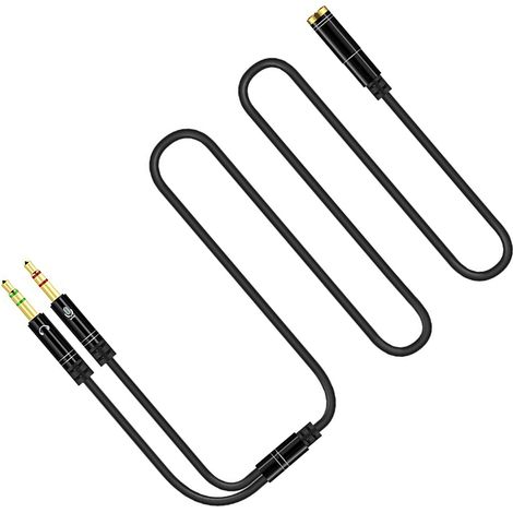 Adaptateur répartiteur audio, prise jack pour téléphone portable/casque vers casque/microphone d'ordinateur portable, noir, 1 mètre (1/5)