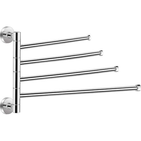 4-arm stainless steel wall-mounted towel rack, foldable and swivel for bathroom and kitchen. (1/5)