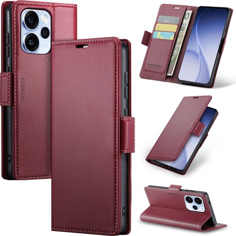 Funda para Oppo Reno 15 Pro 5G, color lichi brillante, tipo cartera, color rojo. (1/5)