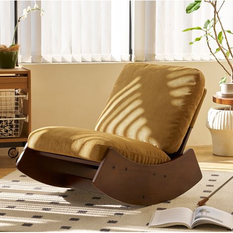 Set de 2 sillones mecedora deslizantes de pana naranja con estructura de madera OKWISH (1/5)