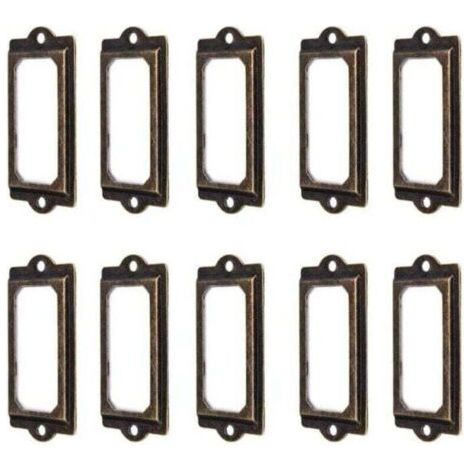 50 Stück Vintage-Etikettenhalter aus bronzefarbenem Metall, 60 x 17 mm, Kartenhalter für Bücherregale, Schubladen und Schränke