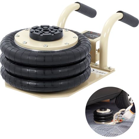 Cric pneumatique 3 tonnes/6 600 lb à triple coussin d'air, avec six tubes en acier, levage jusqu'à 450 mm (17,7 pouces), levage rapide en 3 à 5 secondes, avec poignées latérales pour voiture, garage, (1/5)