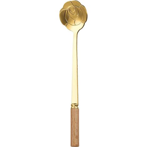 Cuillère à mélanger à long manche en acier inoxydable, motif fleurs de cerisier et rose, pour desserts, miel, thé, café, cuisine SXUGoldRose (1/3)