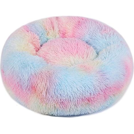 Niche ronde pour chien et chat, tapis moelleux donut en peluche chaude, base antidérapante lavable, couchage confortable pour petit, moyen et grand chien, coloré, 70 cm (1/5)
