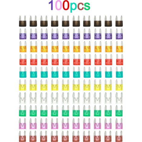 VURAHOME - 100 Pieces Mini Lame Fusibles Auto Voiture Camion Assortiment Fusible Kit 2A 3A 5A 7.5A 10A 15A 20A 25A 30A 35A (1/5)