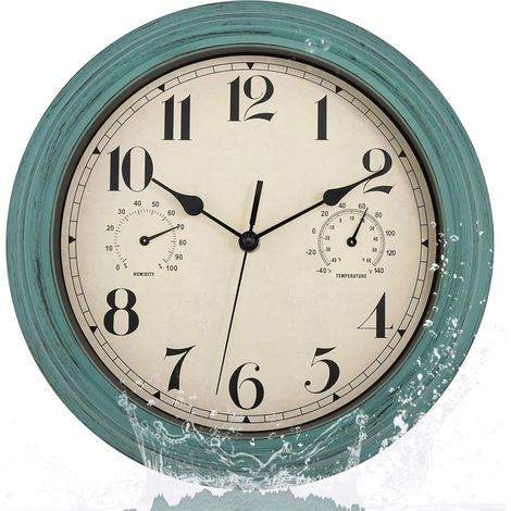 Horloge Murale Extérieure Étanche avec Thermomètre (1/5)