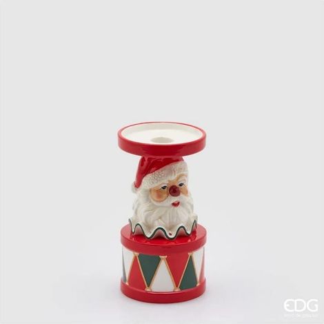 EDG Enzo De Gasperi Portacandela Natale Santa Clown H 17 Cm D 9,5 Cm Green Red