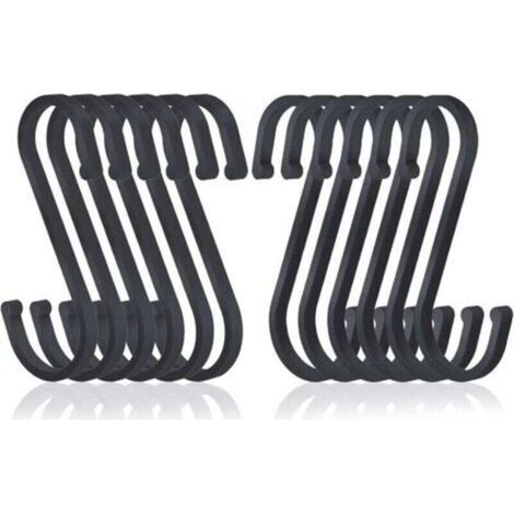 Ganci a S, set da 12, ganci piatti in alluminio per appendere oggetti, ganci da macellaio con finitura opaca per cucina, camera da letto, bagno, ufficio e giardino, neri (1/5)