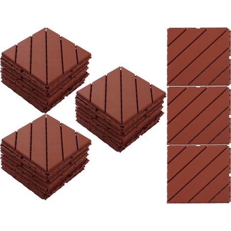 30 dalles plastique extérieur antidérapantes marron, sol de terrasse emboîtable imperméable, résistant charge, silencieux, robuste (1/5)