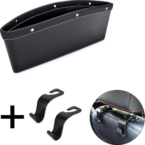 (Noir avec 2 crochets) Organisateur d'espace pour siège auto, rangement pour console centrale, poche de rangement, accessoire universel pour l'intérieur de la voiture (femme) (1/5)