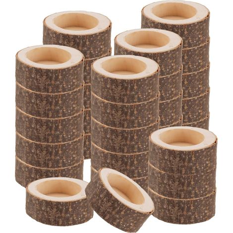 Lot de 30 Photophores en Bois Naturel - Bougeoirs Ronds 6cm - pour Bougies Chauffe-Plat - Décoration Table Mariage Anniversaire Noël (1/5)