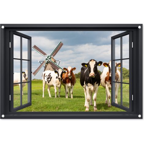Balcony Privacy Banner View - Cow - Mill - Cows - Meadow - Grass - Green 90x60 cm (1/5)