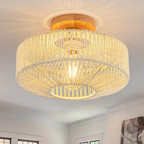 Plafonnier bohème en rotin tressé – Luminaire tressé compact pour chambre, couloir et entrée (ampoule non incluse, culot E26) (1/5)
