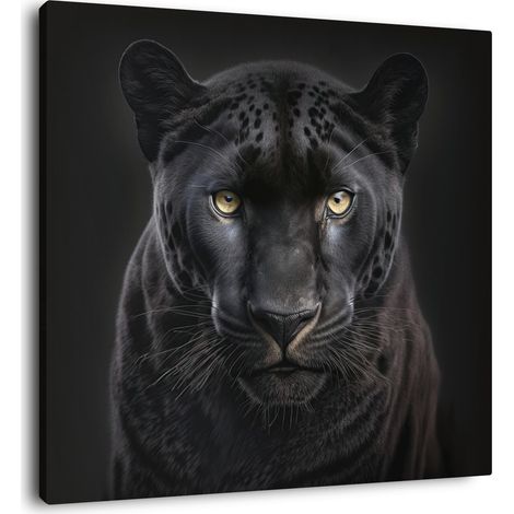 Tableau sur toile portrait panthère 65x65 cm - Impression sur Toile Murale Décorative - Image imprimée en HD sur Toile - Toile sur Châssis en Bois FSC - Fabriqué en France