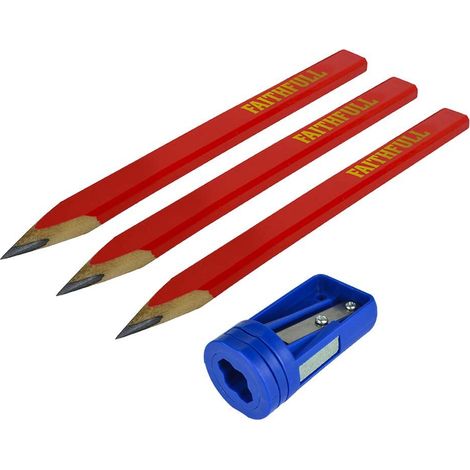 Carpenter'S Pencils Red (Pack Of 3 + Sharpener) (1/5)