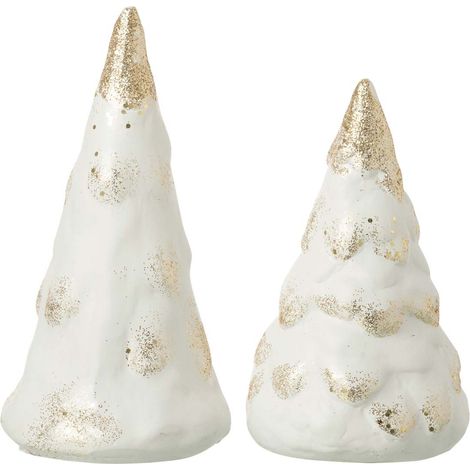 Lot de 2 Sapins de Noël Déco "Neige" 22cm Beige