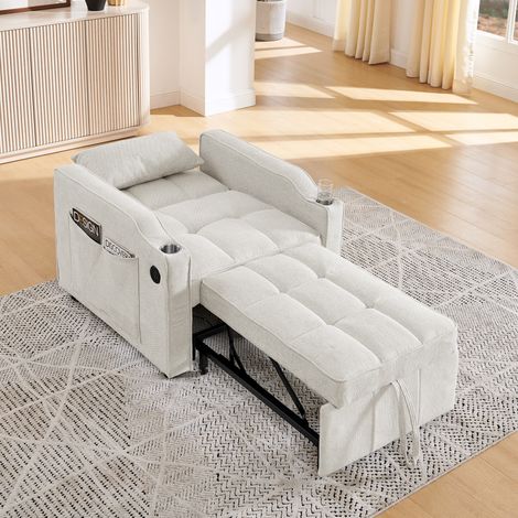 Poltrona letto 3 in 1 con USB e USB-C, porta bicchiere in acciaio e schienale reclinabile (1/5)